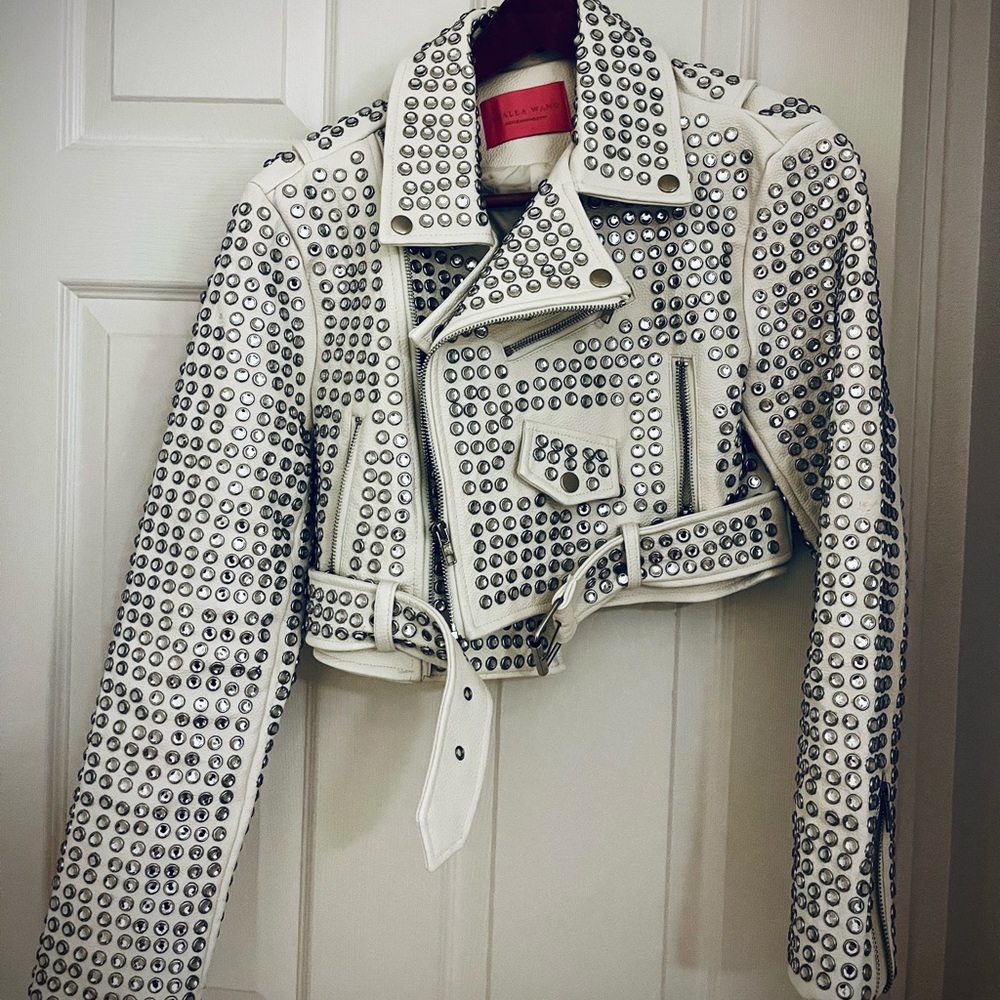 Azalea Wang Gazette Studded Crop Faux Leather Moto Jacket - Picture 5 of 8